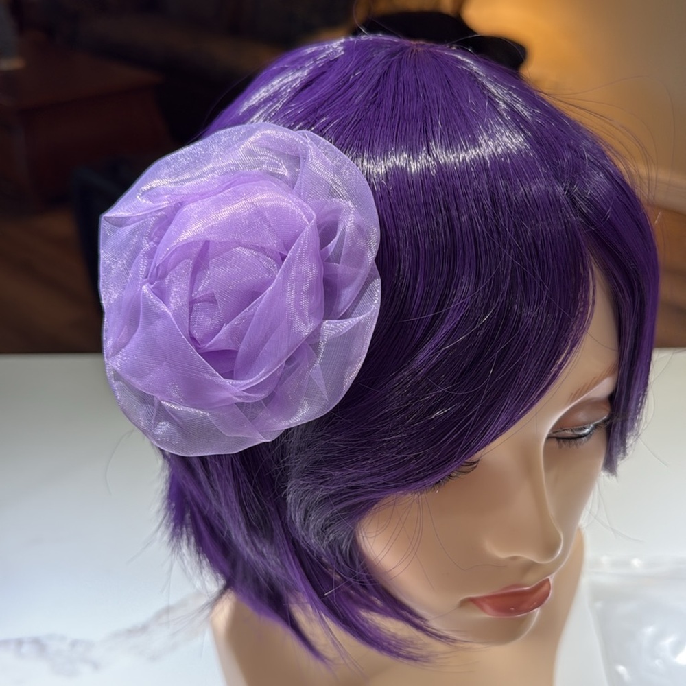 HAIR, Bob short cut, Swoop Bangs, With Bun Accessory, Purple - Picture 8 of 10